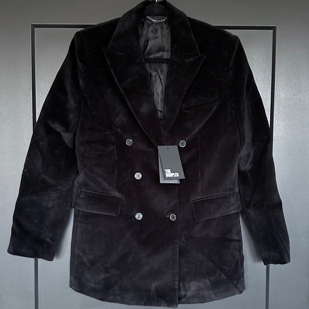 🖤 NWT The Kooples Double-Breasted Black Corduroy Suit Jacket | $615 Retail! - Picture 7 of 10
